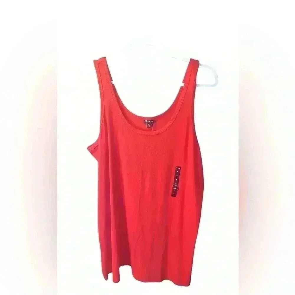 Torrid Cotton Rib Double Scoop Neck Tank Top Red Size 3X & 4X
